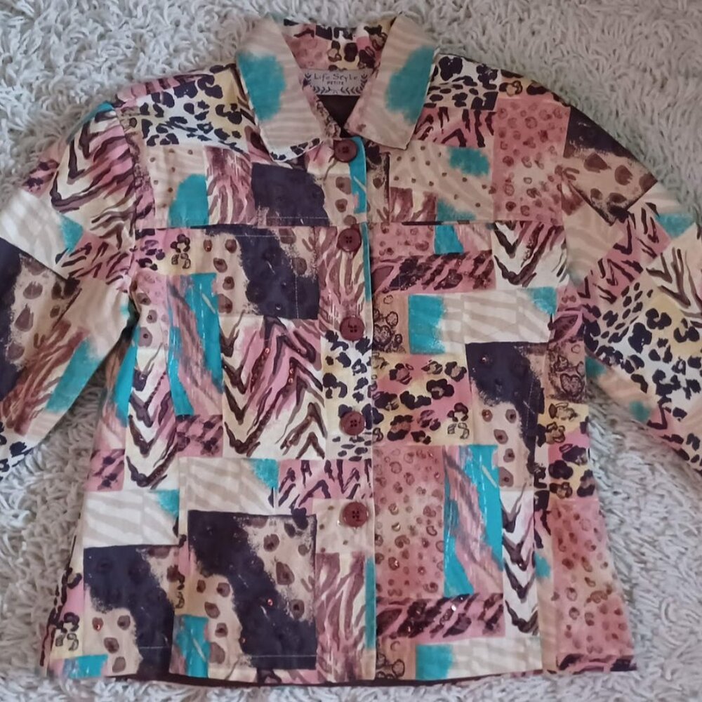 Vintage Style Patchwork Animal Print Jacket PS Life Style Petite Multicolor Y2K